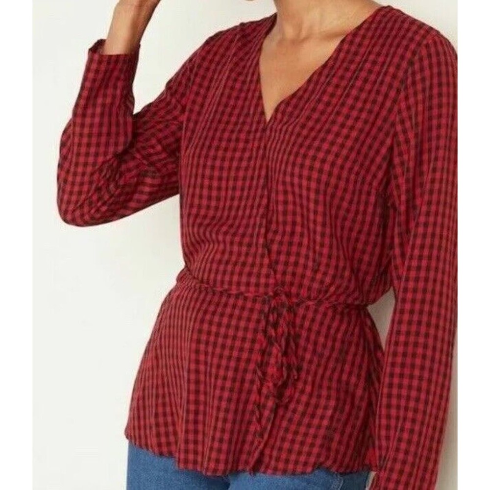 Old Navy Women’s Size XL Red/Black, Faux Wrap Gingham Top Blouse EUC
